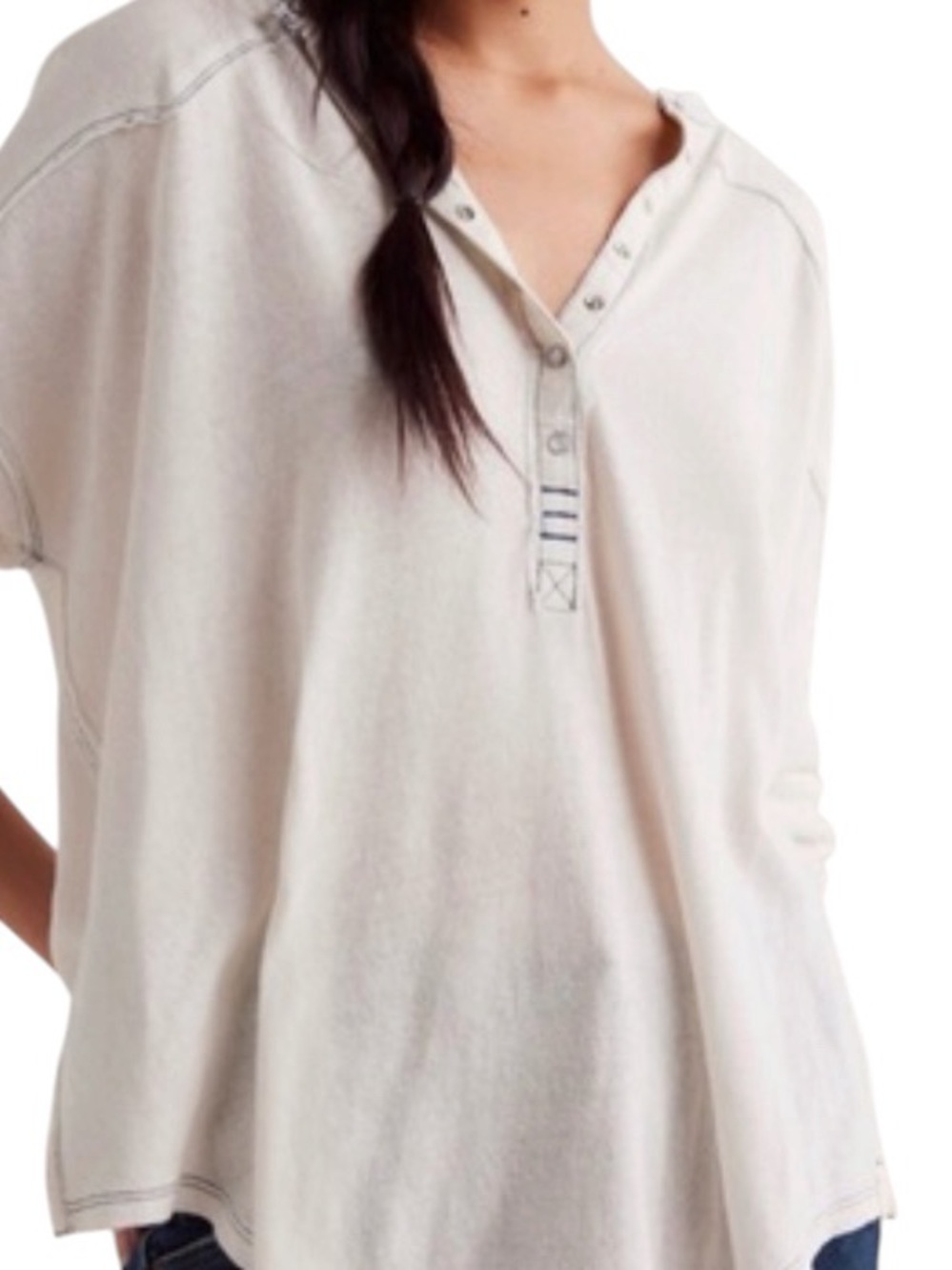 We The Free Arizona Henley Top Small White Exposed Seam Long Sleeve Oversized